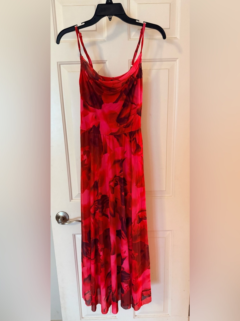 Red & Pink Floral Cowl Neck Maxi Dress